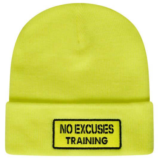 No Excuses stay safe Neon yellow running beanie